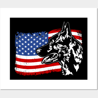 Dutch Shepherd American Flag patriotic dog Posters and Art